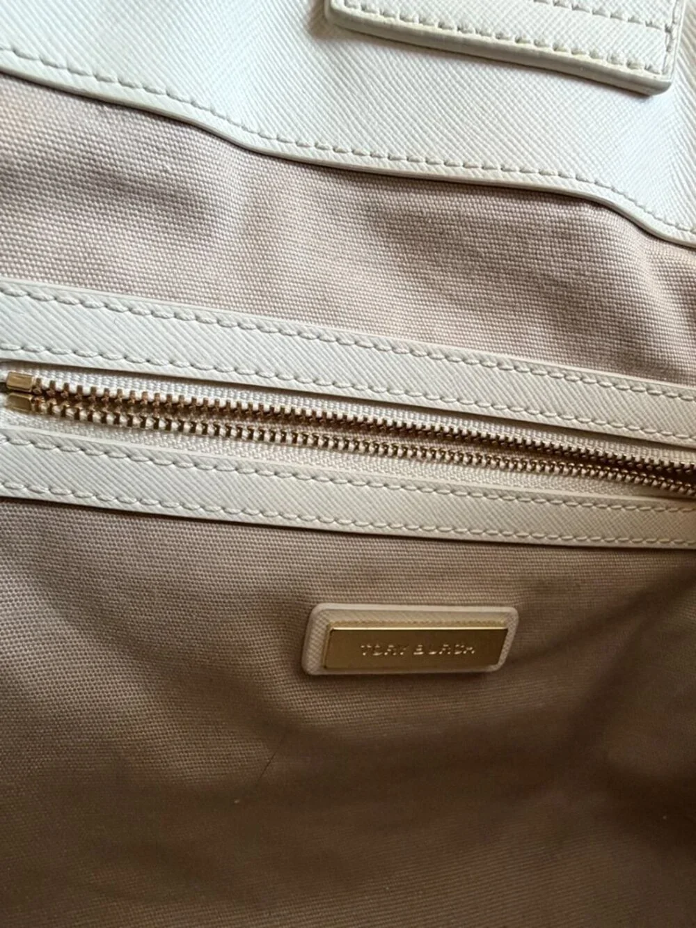 Tory Burch Floral Botanical Canvas Satchel Shoulder Bag Ivory Gold